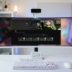 Neon Bamboo Panda Twitch & YouTube Branding Kit preview featuring neon green panda-themed Twitch banner, YouTube banner, offline screen, streamer character, and matching profile panels