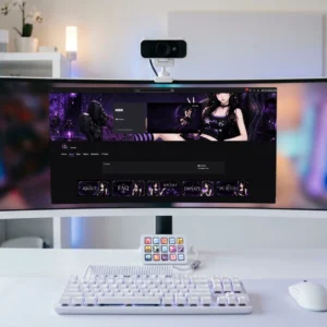 Purple Gothic E-Girl Twitch & YouTube Branding Kit preview featuring an anime-inspired gothic e-girl streamer character, Twitch banner, YouTube banner, offline screen, and matching profile panels with a dark purple aesthetic