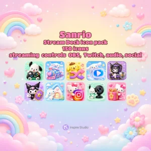 Sanrio Stream Deck icon pack for Twitch streamers with Hello Kitty Kuromi My Melody Pompompurin Pochacco Cinnamoroll icons