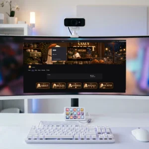 Cozy Ghost Cafe Twitch & YouTube Branding Kit featuring an adorable ghost barista, warm coffee shop interior, Twitch banner, YouTube banner, profile panels, and offline screen with cozy café aesthetic for Twitch and YouTube streamers.