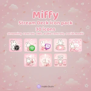 Free Miffy Stream Deck Icon Pack with 30 pastel bunny icons for streaming, OBS, audio, and creator controls
