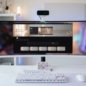 Peach Ballet Dream Twitch & YouTube Branding Kit preview featuring an elegant ballerina streamer character, Twitch banner, YouTube banner, offline screen, and matching profile panels in soft peach and pastel tones with a classical ballet aesthetic.